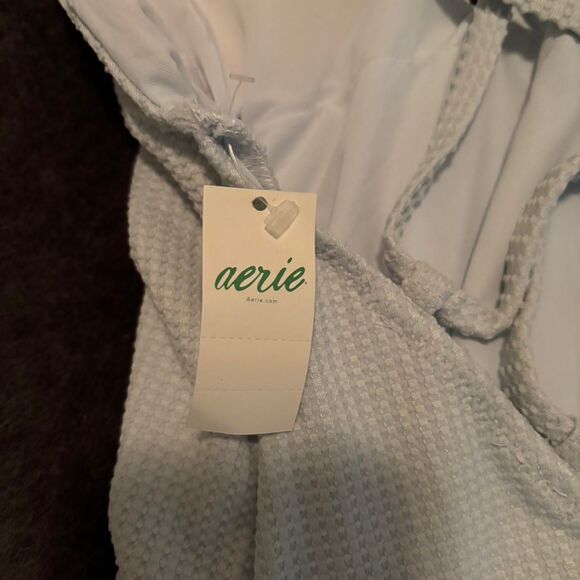 Aerie Women's Light Blue Textured One piece Swimsuit - Picture 3 of 4